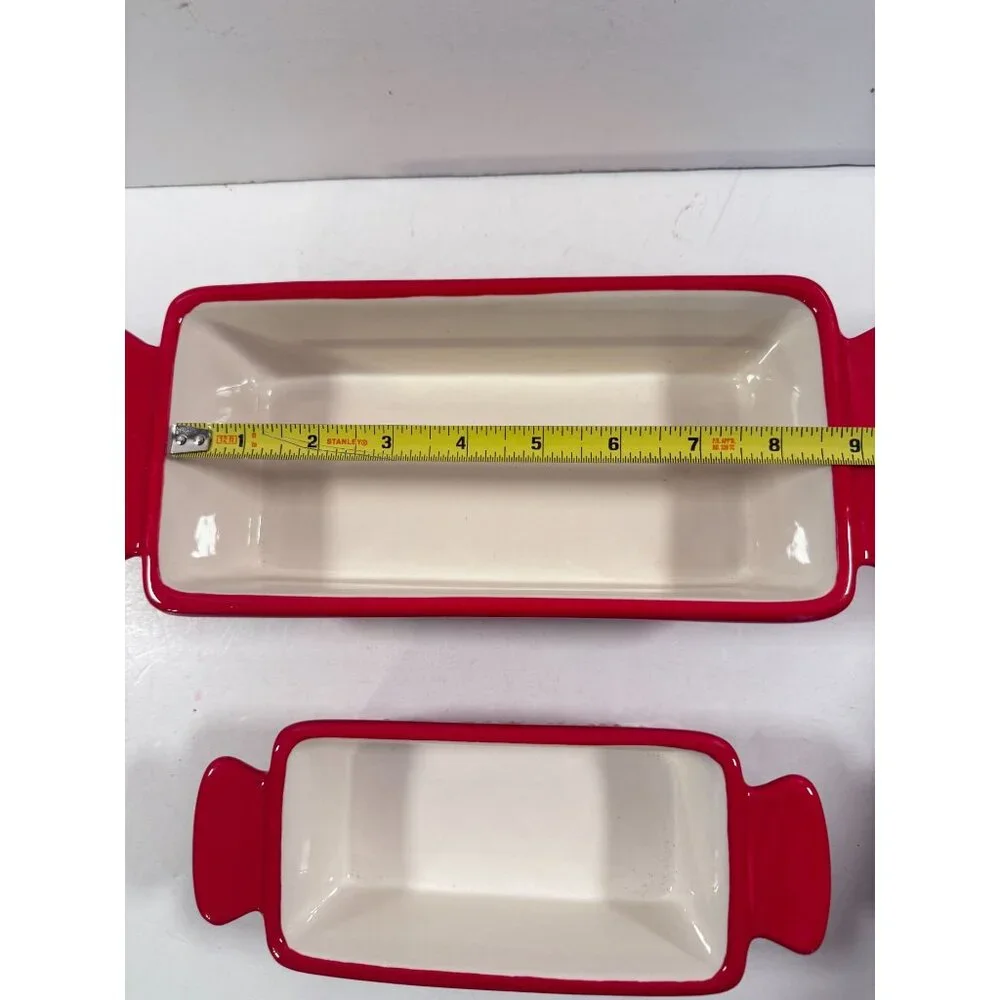 Baking Loaf Pans Stoneware Burton + Burton Christmas Red Green Polka Dots NEW
